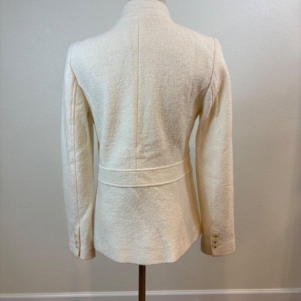 Talbots Blazer Women 2 L Cream Wool Blend Bouclé Notched Stand Collar Old Money - Picture 5 of 10